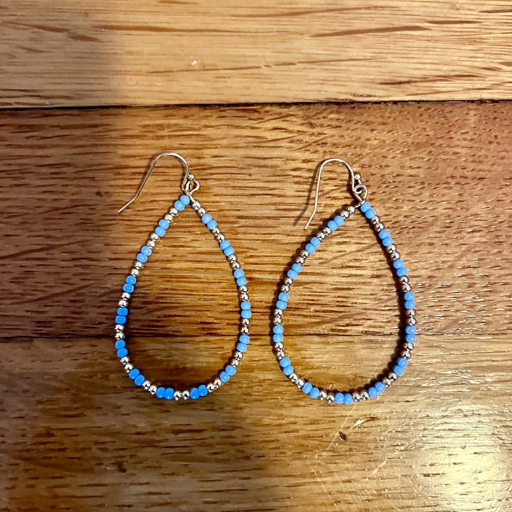 Blue Beaded Teardrop Earrings
